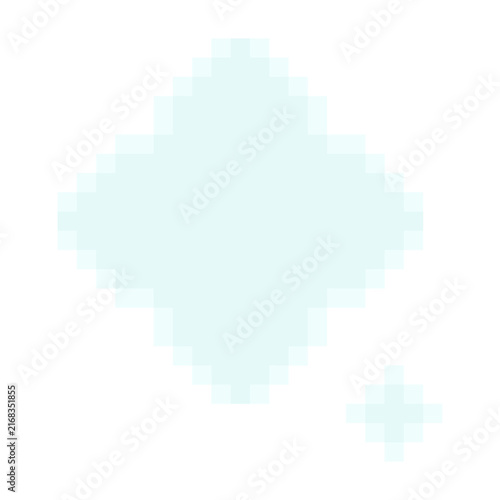 Diamond speech bubble chat message box pixel art style vector light blue colors. Rhombus shaped pixelated sparkle dialog game interface graphic asset isolated white background