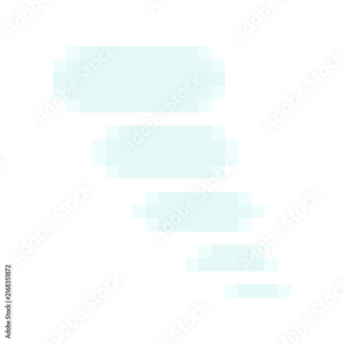 Multi line chat messages sequence dialog trail pixel art style light blue design. Multiple small pixelated speech bubbles layered message thread chat history UI game asset isolated white background