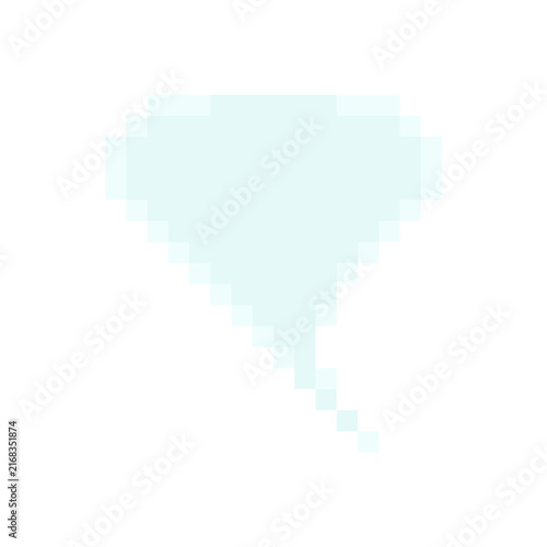 Heart shaped top chat speech bubble pixel art style graphic light blue palette. Unique wide top pixelated dialog box game asset UI element isolated white background