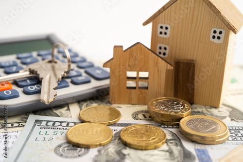 Cuadro en lienzo House on stack coins, mortgage home loan insurance finance.