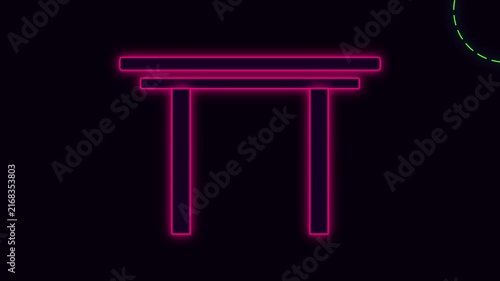 Neon torii gate symbol animation, traditional japanese shrine portal 4k