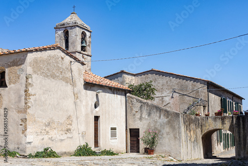 Populonia Castle in Tuscany, Italy, Mediterranean countryside. Historic Italian village.