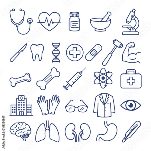 Medical, Anatomy, and Healthcare Line Icon Collection Vector Illustration