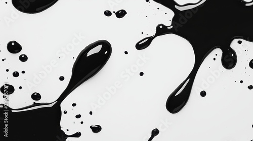 Black ink splatters and drips on a white background.
