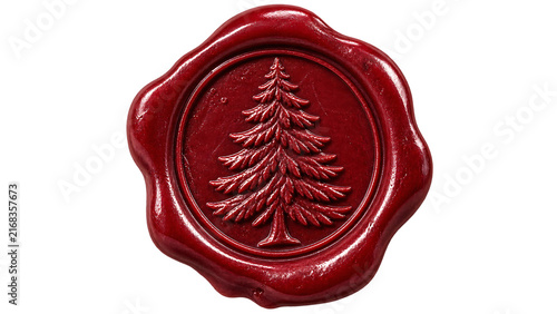Red Christmas Wax Seal with Embossed Fir Tree for Holiday Stationery