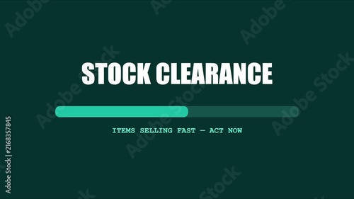 Stock clearance sale animation with progress bar and urgency message for e-commerce marketing 4k discount