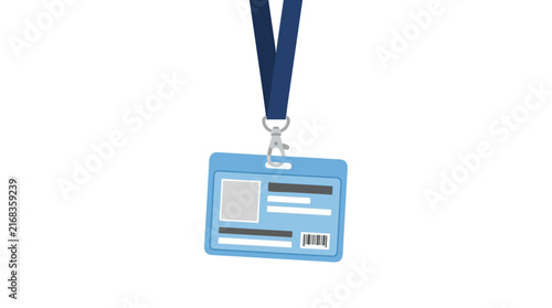 Professional blue ID card with lanyard, plastic identification badge vector, corporate name tag for events and security