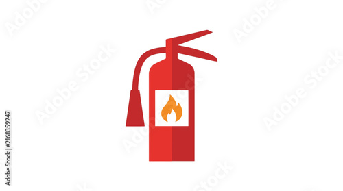 Red fire extinguisher vector icon, emergency safety equipment illustration, flat fire protection symbol for industrial security