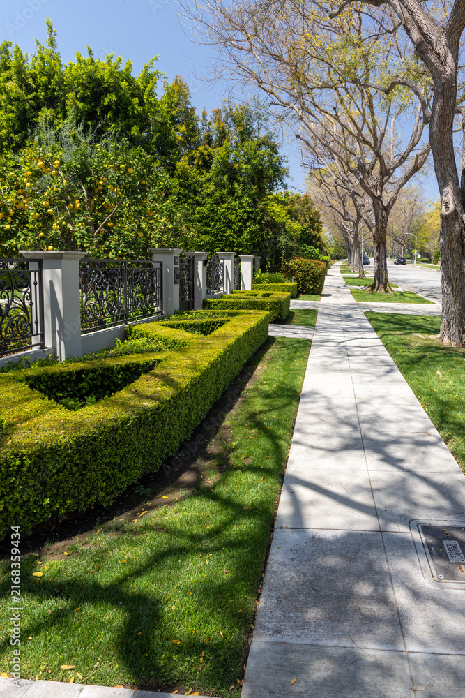 Fototapeta premium Suburban street with houses in the Los Angeles area