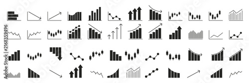 Business charts and graphs set presenting data analysis, growth, and financial trends