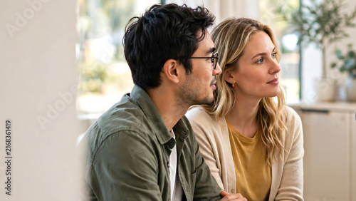 The couple appears engaged, hopeful, thoughtful, and emotionally connected, creating an authentic healthcare consultation scene related to fertility planning, pregnancy consultation.