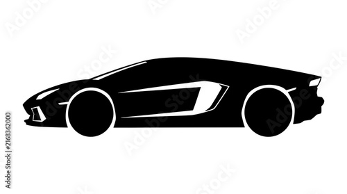 Elegant luxury sports car silhouette showcasing aggressive aerodynamic lines and low profile styling depicted in a clean minimalist vector design suitable for automotive branding and modern graphic ar