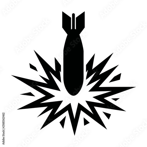 Bild auf Leinwand Black Bomb Icon With Explosion Burst Shape On White Background