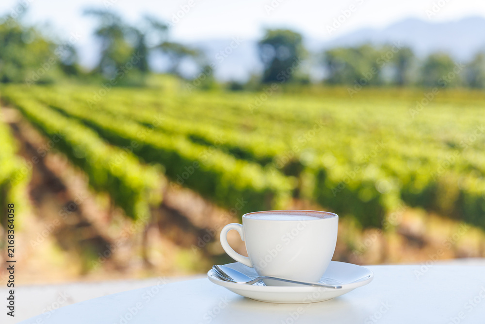 Fototapeta premium Morning coffee with vineyard view