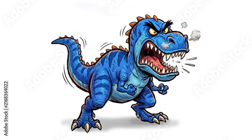 Angry Blue Dinosaur Cartoon Character