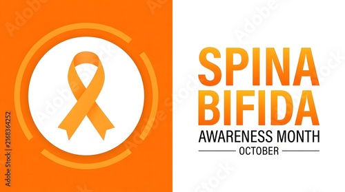 Spina bifida awareness month illustration with a vibrant orange ribbon and strong impactful typography displayed on a clean white background design