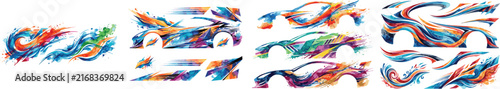 Abstract racing car side decals, vector graphic designs for vehicle vinyl wrap, vector watercolor style isolated on white