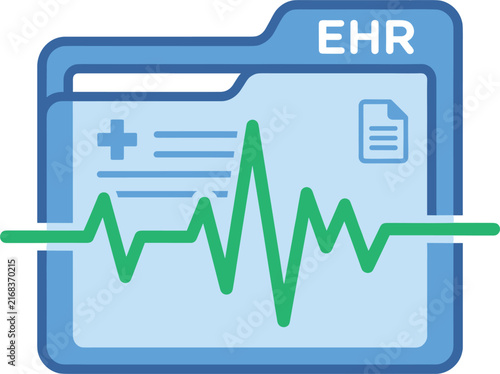 Electronic health record folder with heartbeat pulse line vector illustration representing digital patient data and healthcare technology