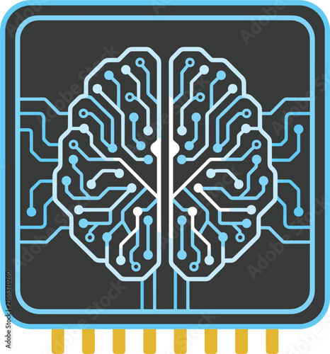 Artificial intelligence brain circuit chip vector illustration representing machine learning, neural processing, and smart technology