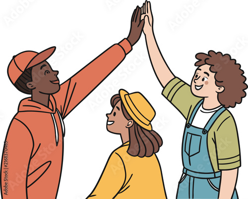 Photography Diverse group of happy young friends giving a highfive gesture together