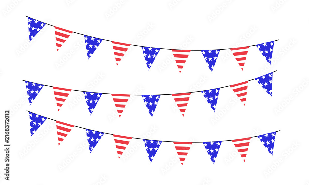 Fototapeta premium Patriotic american flag bunting with star and stripe patterns isolated on transparent background