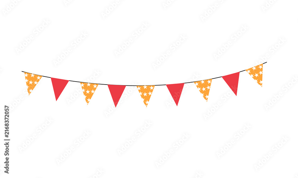 Fototapeta premium Colorful bunting flags with stars pattern hanging on a string isolated on transparent background