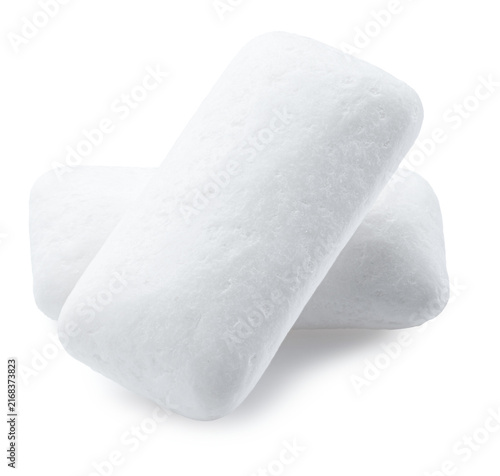 Foto Pair of white mint chewing gum pads for oral hygiene and fresh breath care, with clipping path