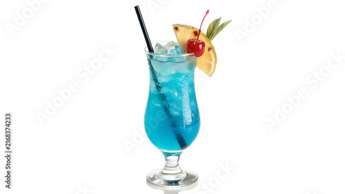 Sticker Tropical blue lagoon cocktail beverage with orange isolated on transparent background