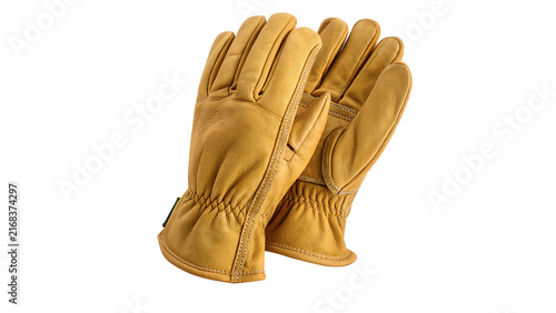 Foto Pair of heavy duty yellow leather work gloves isolated on transparent background