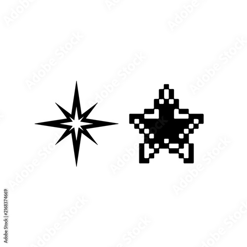Combination of sharp four-pointed sparkle stars and digital pixelated square stars. An essential must-have graphic element for early 2000s Y2K retro designs, futuristic themes, and cyber aesthetics.
​