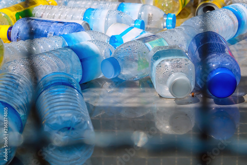 Image of Plastic bottles and containers prepared for recycling