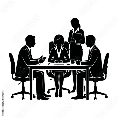 Foto Silhouette of business team meeting in office with manager standing and employee