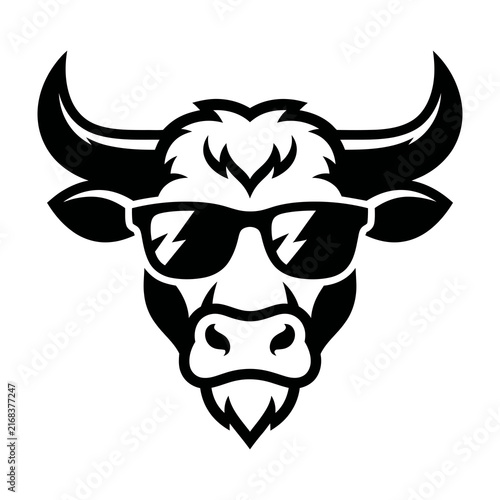 Cool bull wearing trendy sunglasses head illustration