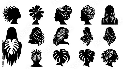 Woman hairstyle profile silhouette vector collection head portrait icons