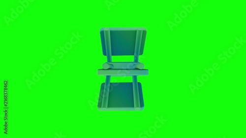 a small folding chair rendered 3D animated on green screen background