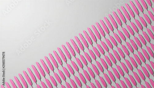 Pattern of pink feathers on white background