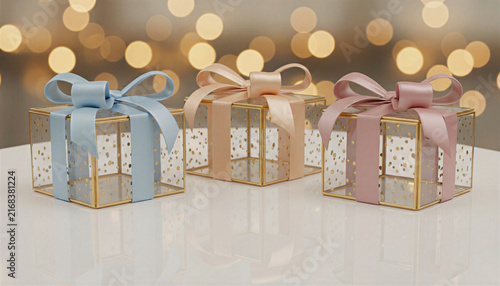Glass gift boxes with colorful ribbons
