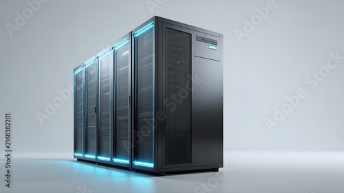 Server Rack with Blue Lights