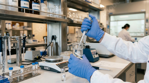 Scientist Pipetting Solution in Laboratory