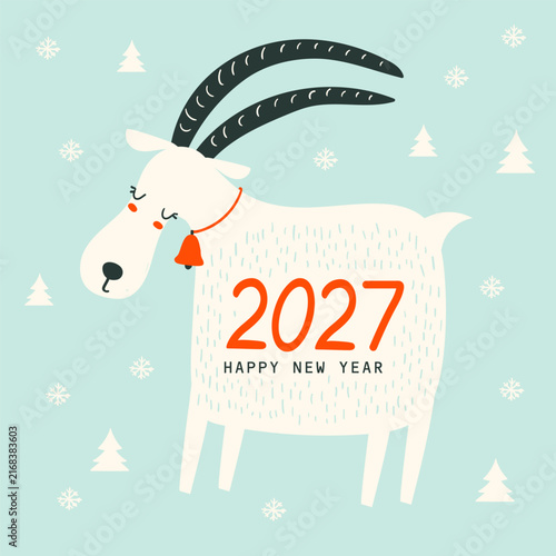 New year card 2027 with goats. Vector  Illustration