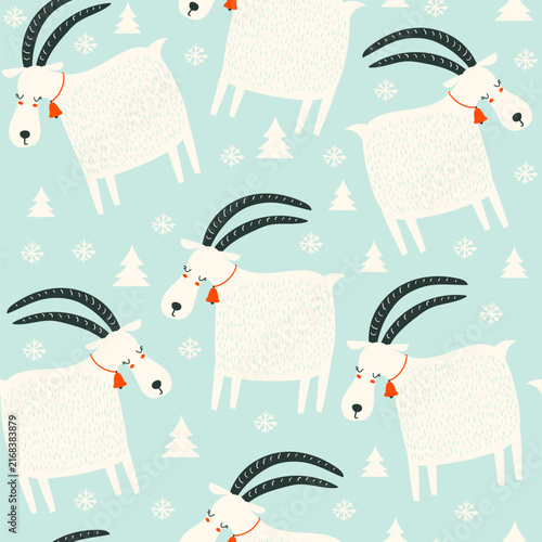 Seamless pattern with goats. Vector  Illustration
