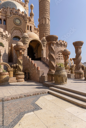 Al Sahaba Mosque, majestic unique Islamic temple in city center Old Market, Sharm el Sheikh, Egypt