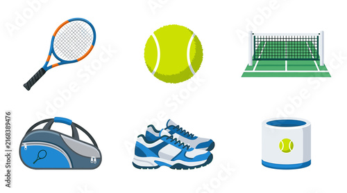 Flat vector tennis equipment icons set