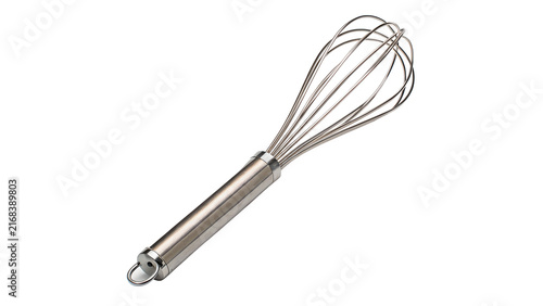 Bild auf Leinwand Stainless steel kitchen wire whisk tool baking cooking hardware isolated on whit