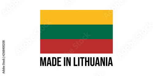 Konstfotografi Lithuanian flag emblem with bold made in lithuania text for product labelling and authentic manufacturing identification