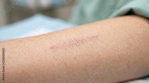 Close up of a person with a faint scar on their arm.