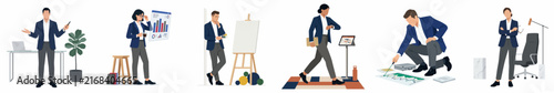 Collection of Business People Flat Vector Illustrations in Various Professional Office Scenarios and Work Environments