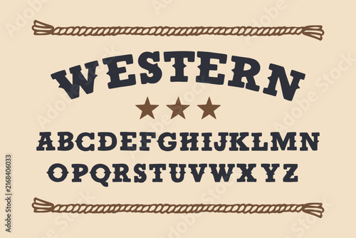 Bold Western-style display font with rugged slab serif letters. A vintage cowboy-inspired alphabet for apparel, posters, labels, signs, and branding.