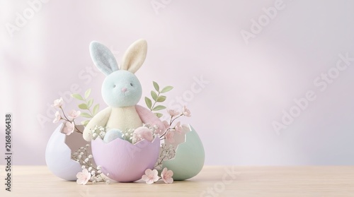 Pastel Easter Bunny Collection, Cute Bunny in Colorful Eggshells for Easter Celebration