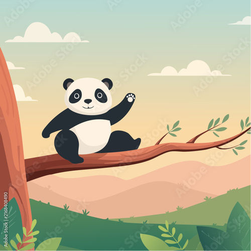 Panda perché sur une branche dans un paysage naturel